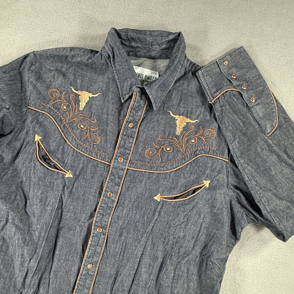 Rafael Amaya Western Style by Rangers 2XL Denim Pearl Snap Shirt Longhorns